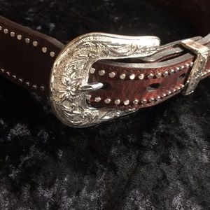 Nocona, leather belt, w/ metal embellishments